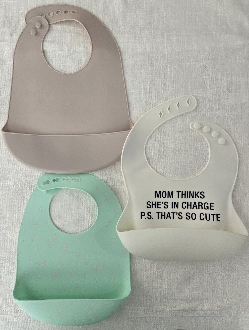 Silicone Baby Bib Set - Mint, Taupe & Cream